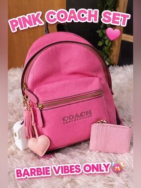 Coach Bright Pink Pebbled Leather Mini Backpack with Tassel & Heart Charm